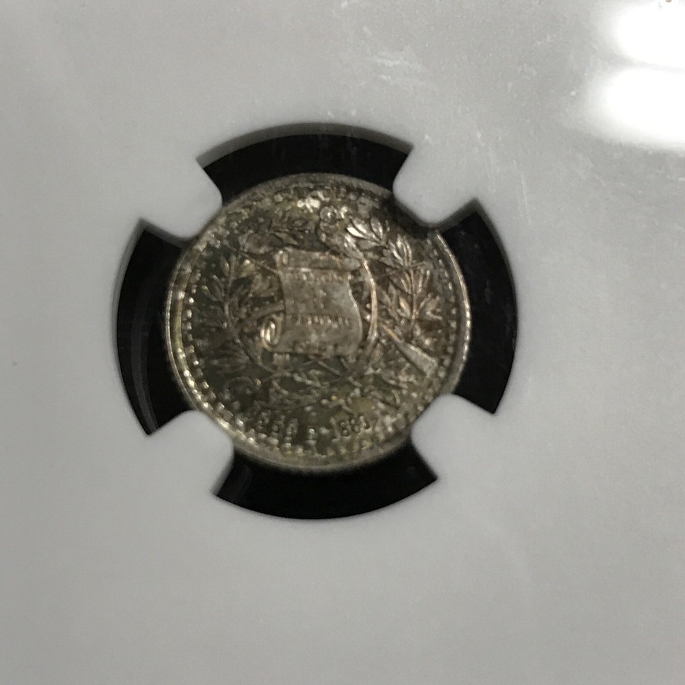 1880 / 770 E Guatemala Silver 1/2 Real NGC MS-65 toned