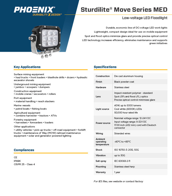 Phoenix Lighting Sturdilite Move Series Medium Floodlight 12-24 40W