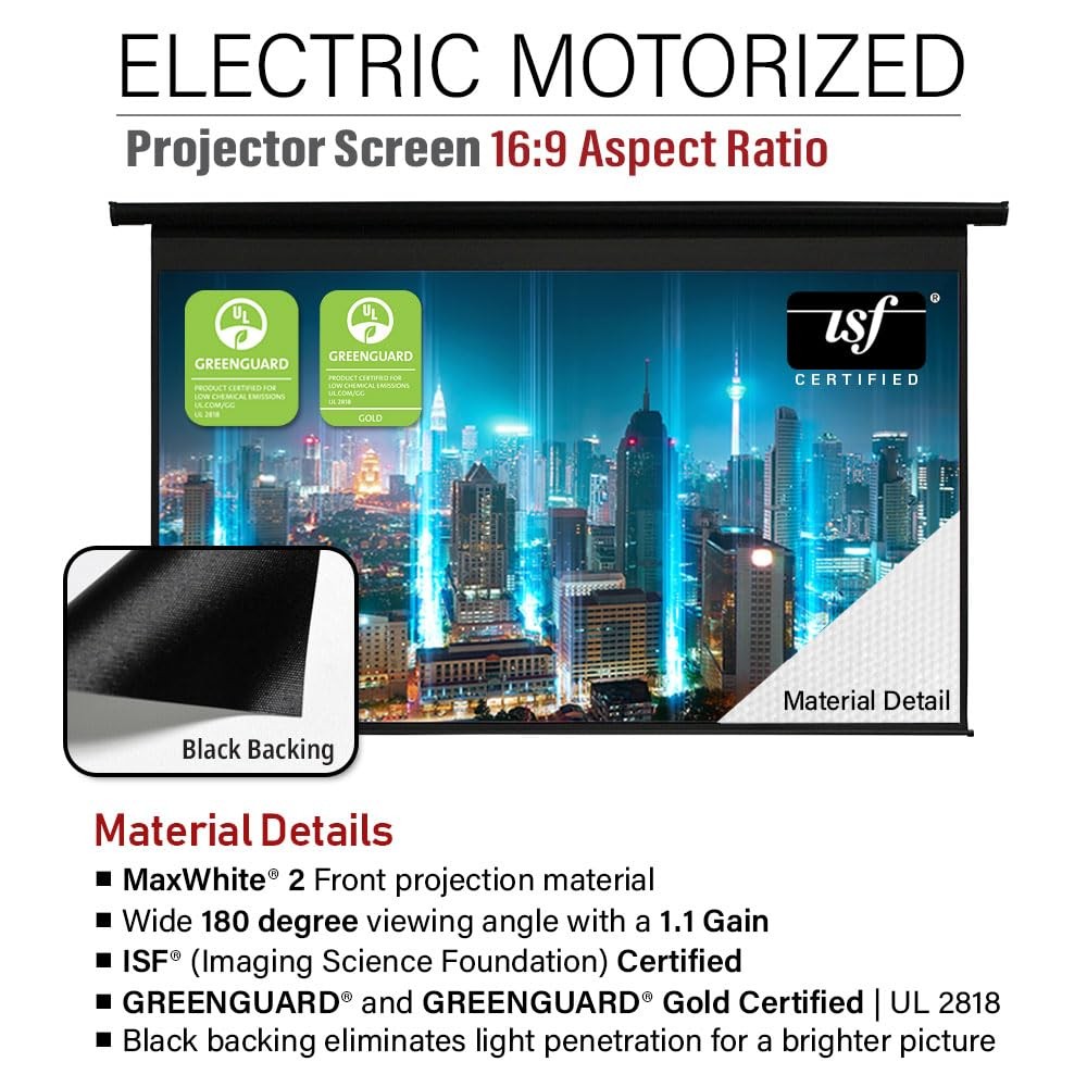 110" Motorized Projector Screen 16:9 – 8K/4K HD Electric Drop Down Screen wit...