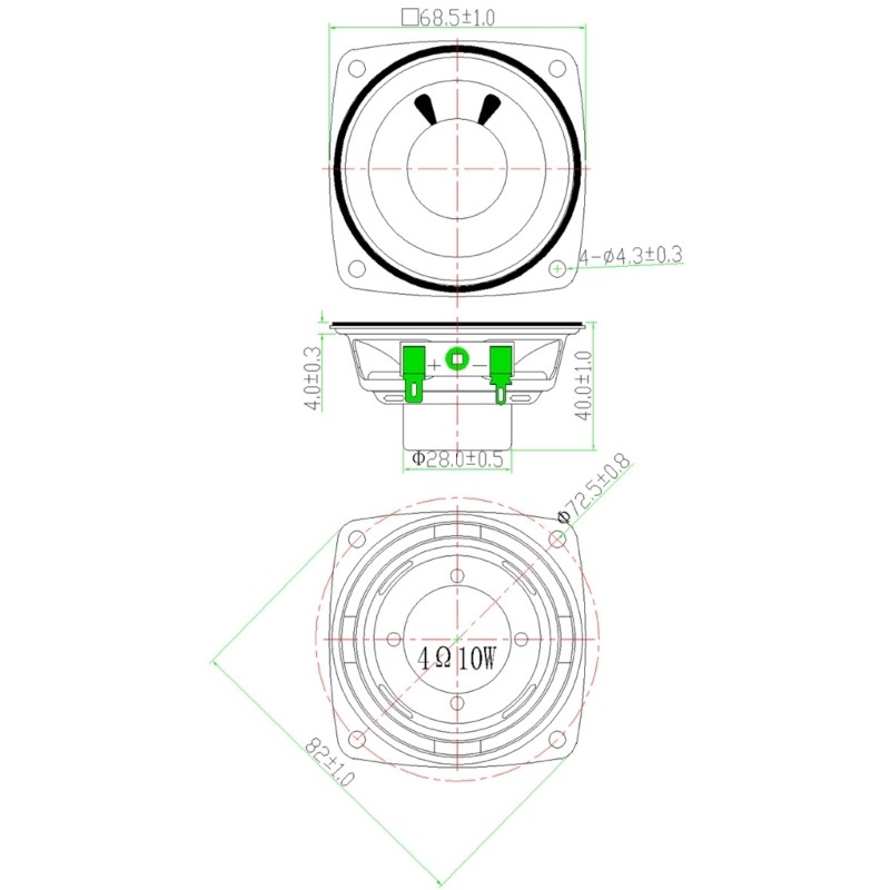 Powerful Compact 66mm Internal Speaker 4Ohm 10W for Multimedias Device