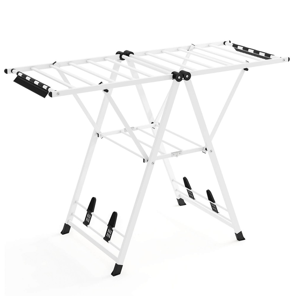 Foldable Metal Laundry Drying Rack w/Height Adjustable Wings, 16 Drying Rails