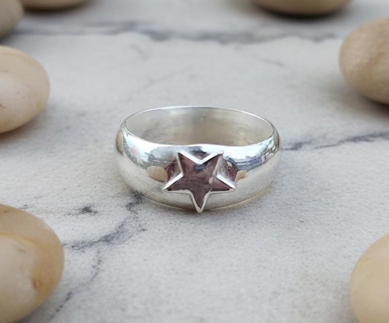 Solid 925 Sterling Silver Star Celestial Dome Band Handmade Unisex Ring for Gift