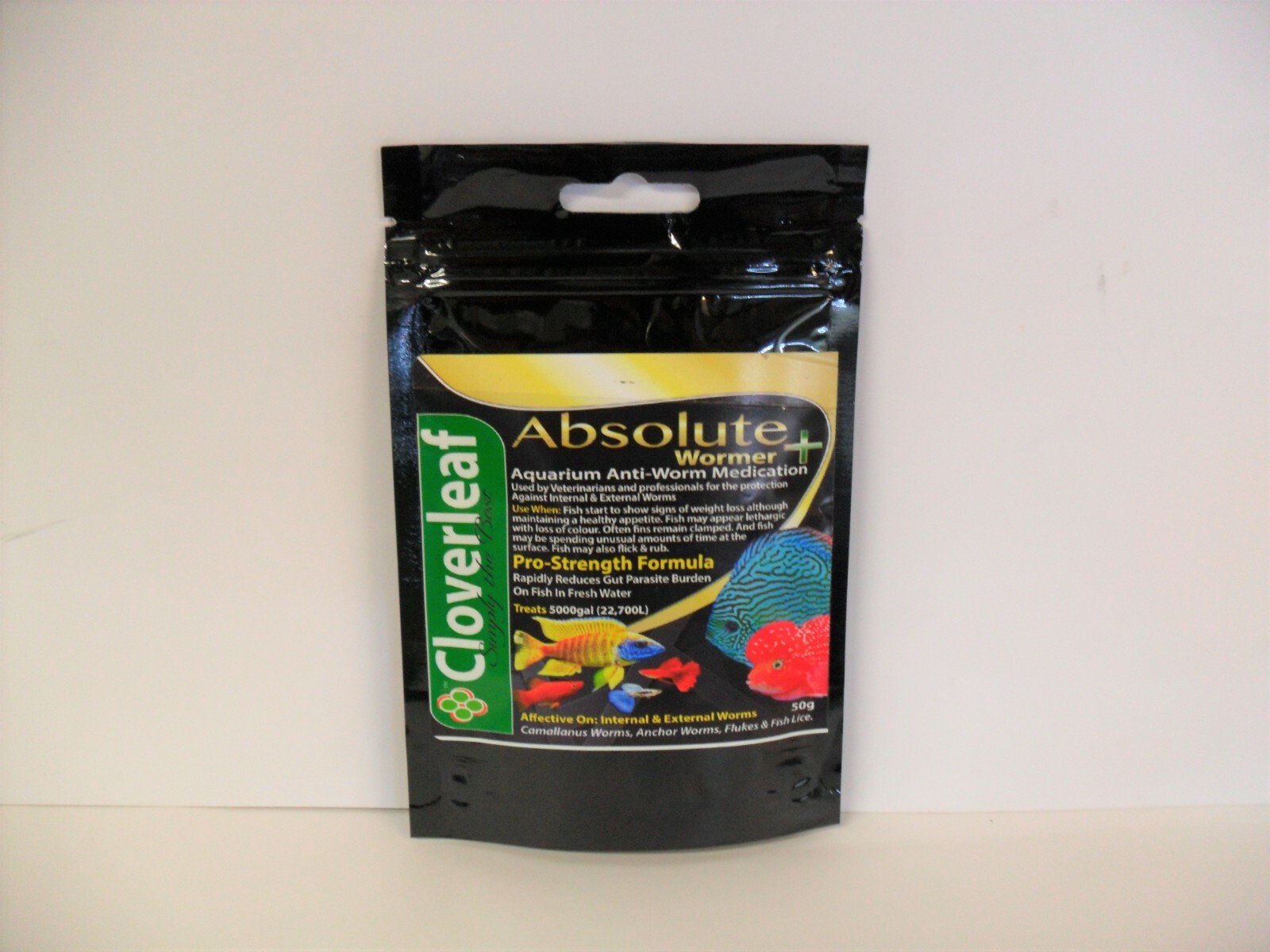 Cloverleaf Absolute Aquarium Fish Wormer + Plus. 5g, 20g & 50g packs
