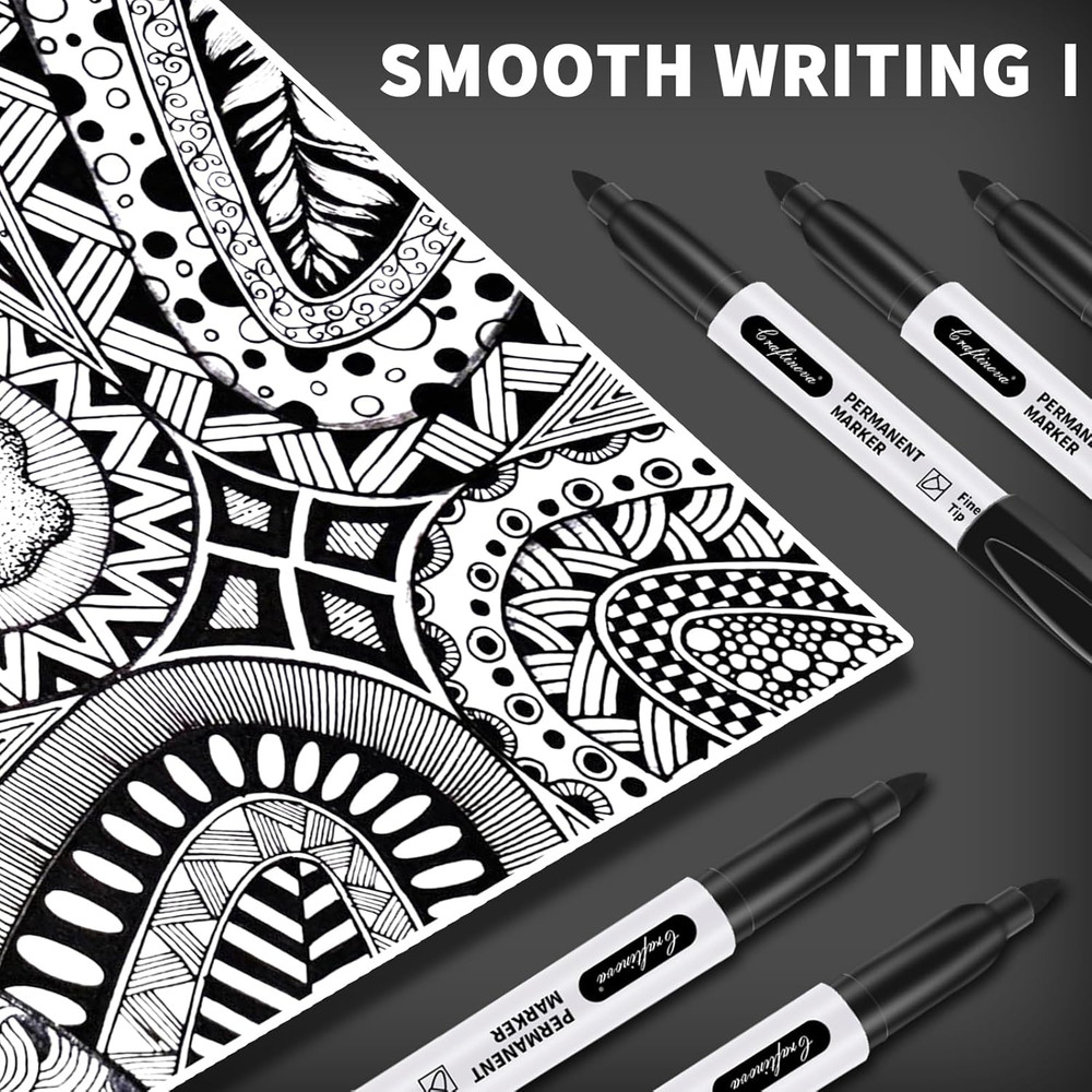 Black Permanent Markers Bulk Fine Point, Fine Tip Markers Set, Quick Drying and