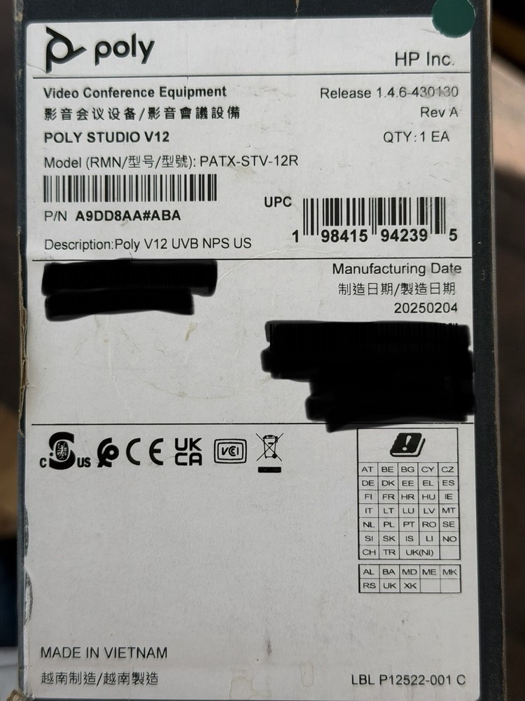 Poly V12 4K USB Video Bar (A9DD8AA#ABA)