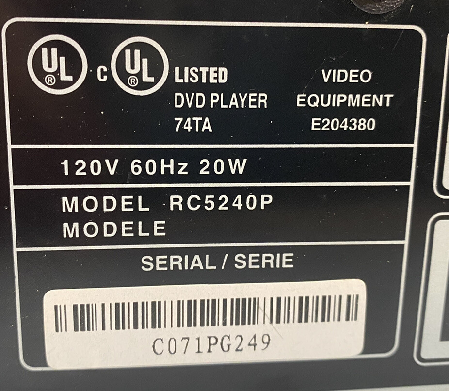 RCA DVD Player Model RC5240P Tested No Remote