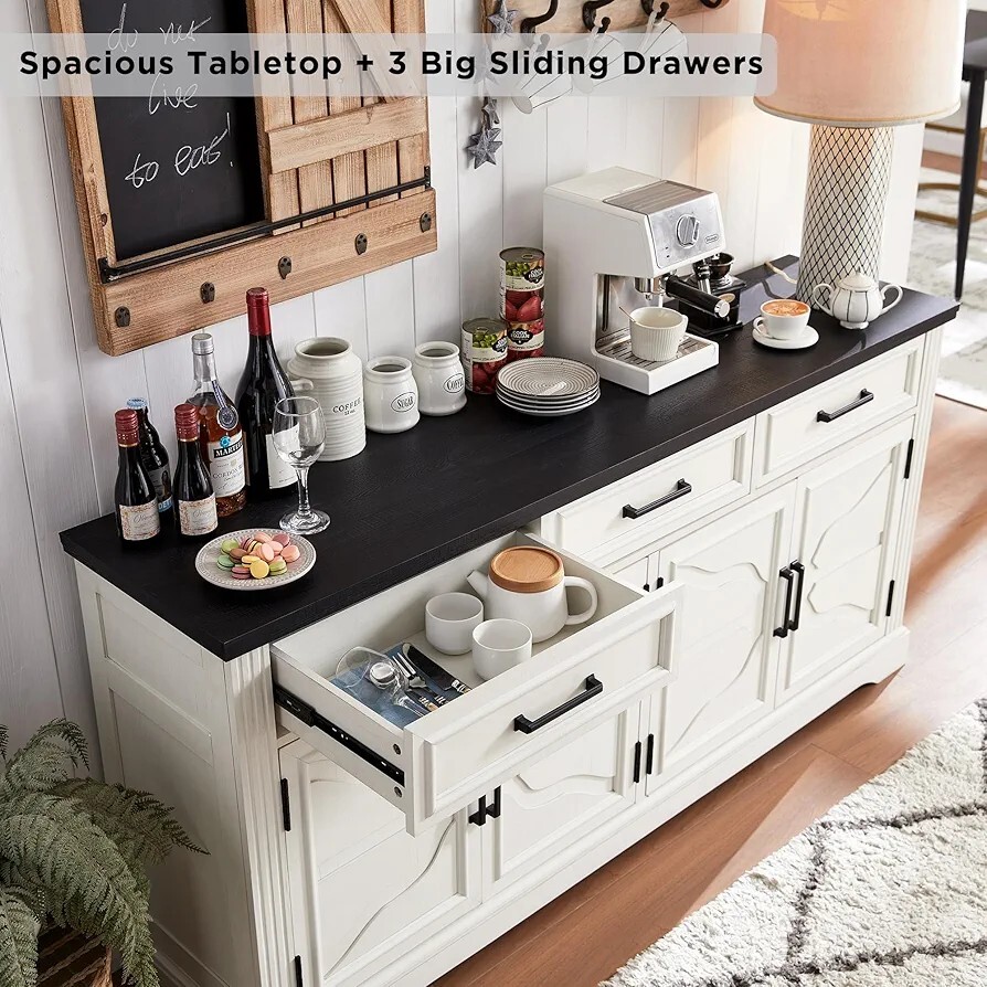 66" Large Buffet Sideboard Cabinet with 4 Doors 3 Drawers, Buffet Table Elegant