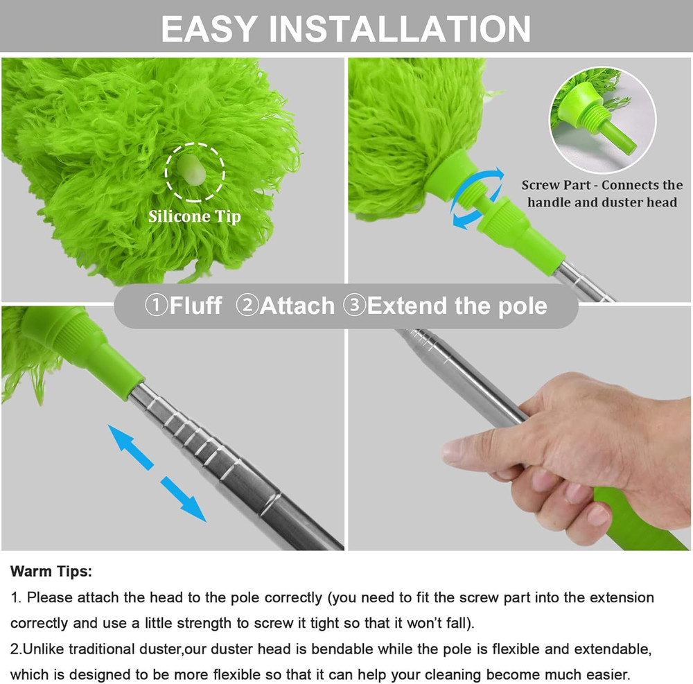 Microfiber Feather Duster Extendable Duster with 100 inches Extra Long Pole, Ben