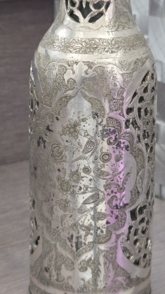 EXCEPTIONAL ANTIQUE PERSHIAN QAJAR SILVER BOTTLE DECANTER OPEN WORK