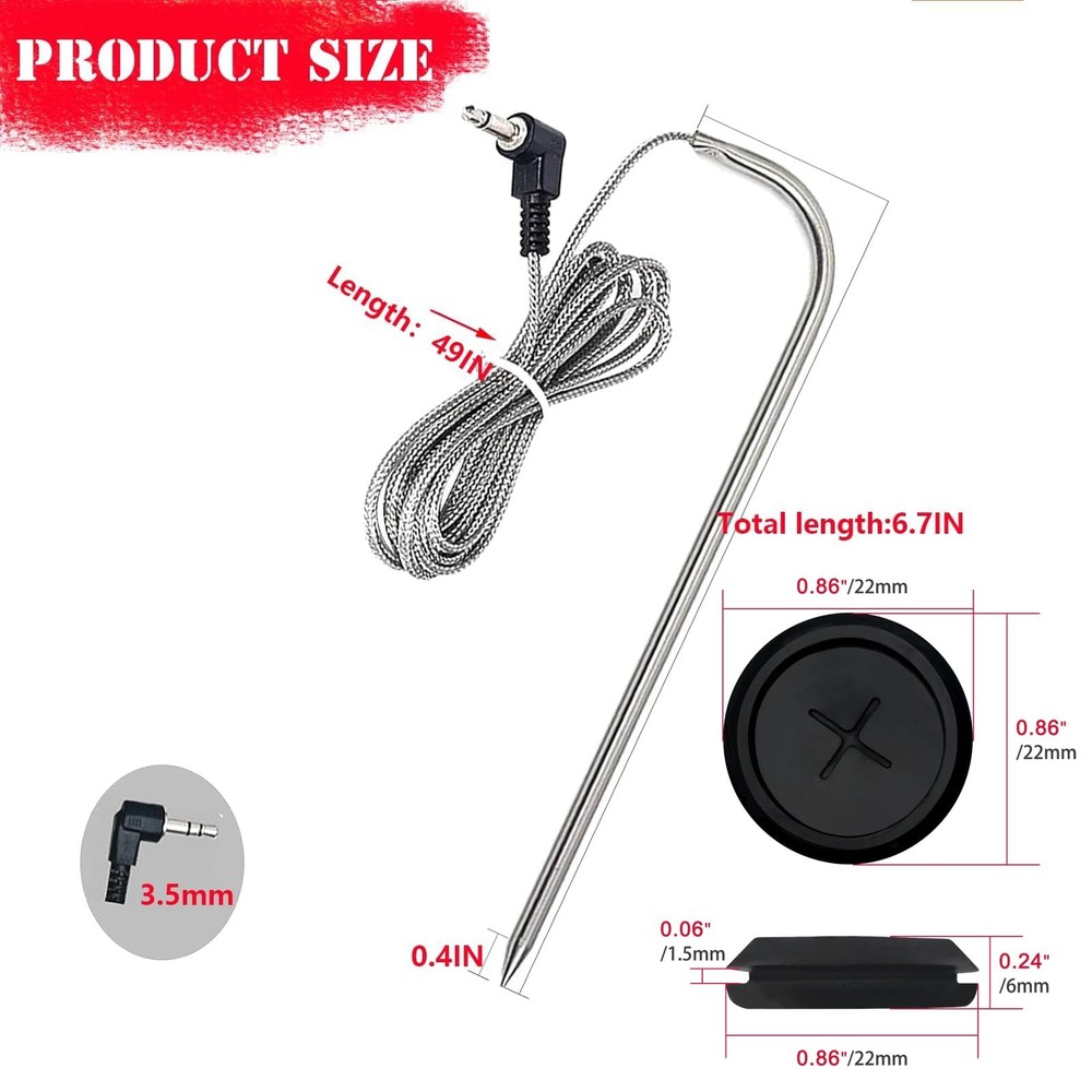 2-Pack Temp Meat Probe Replacement for Pit Boss Pellet Probe, Silver