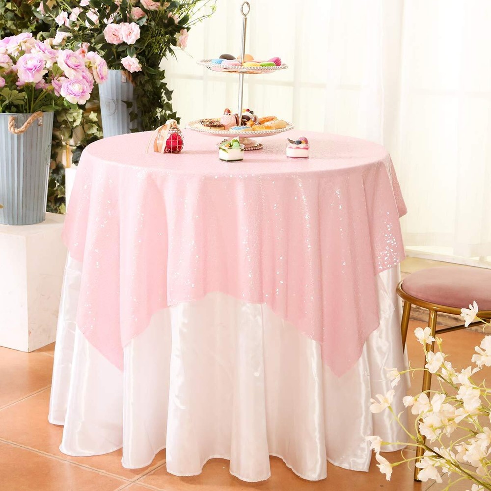 Sequin Tablecloth Sequin Table Overlay Square 50"x50" Pink