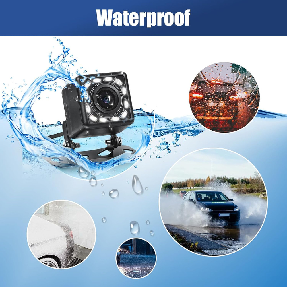 Car Backup Camera Rear View Camera 12-LED Night Vision Waterproof Reverse Camera