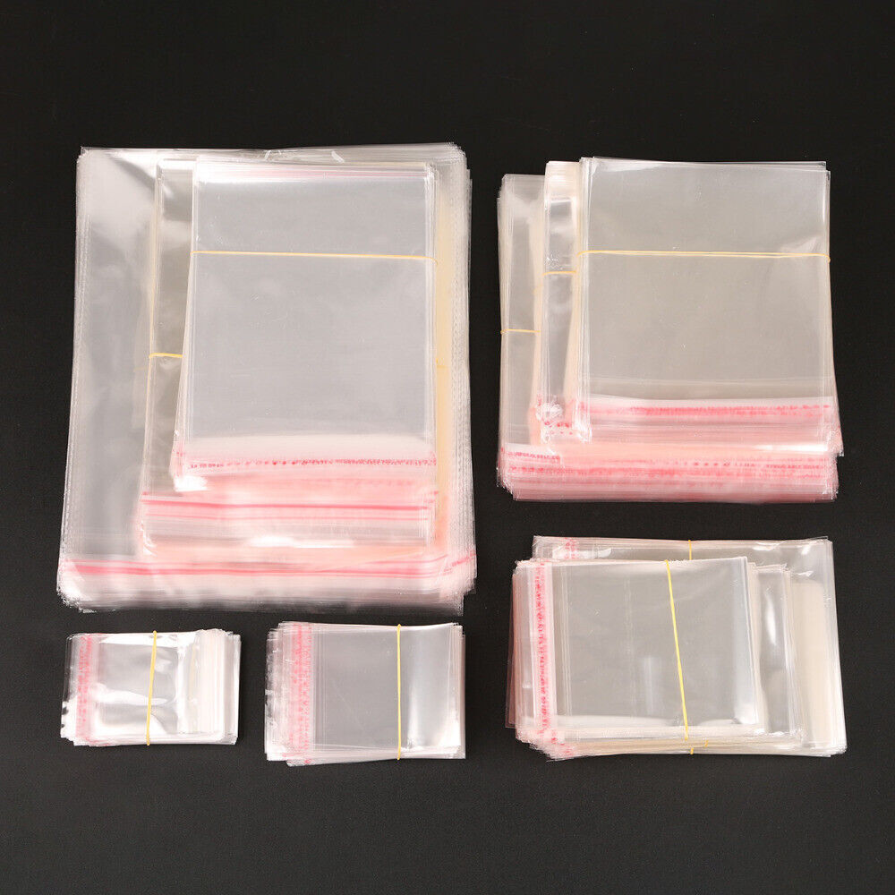 100-1000Pcs Clear Self Adhesive Poly Bags OPP Cellophane Plastic Bags 7 Sizes