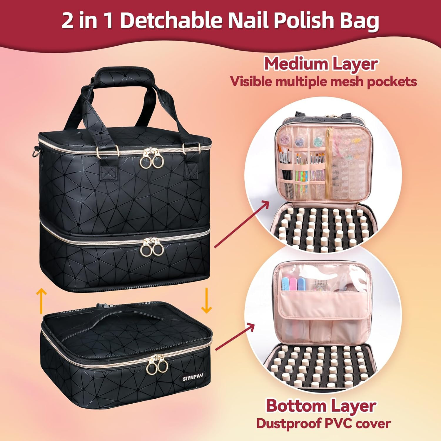 Nail Polish Organizer Bag Holds 126 Bottles 15ml/0.5fl.oz Black
