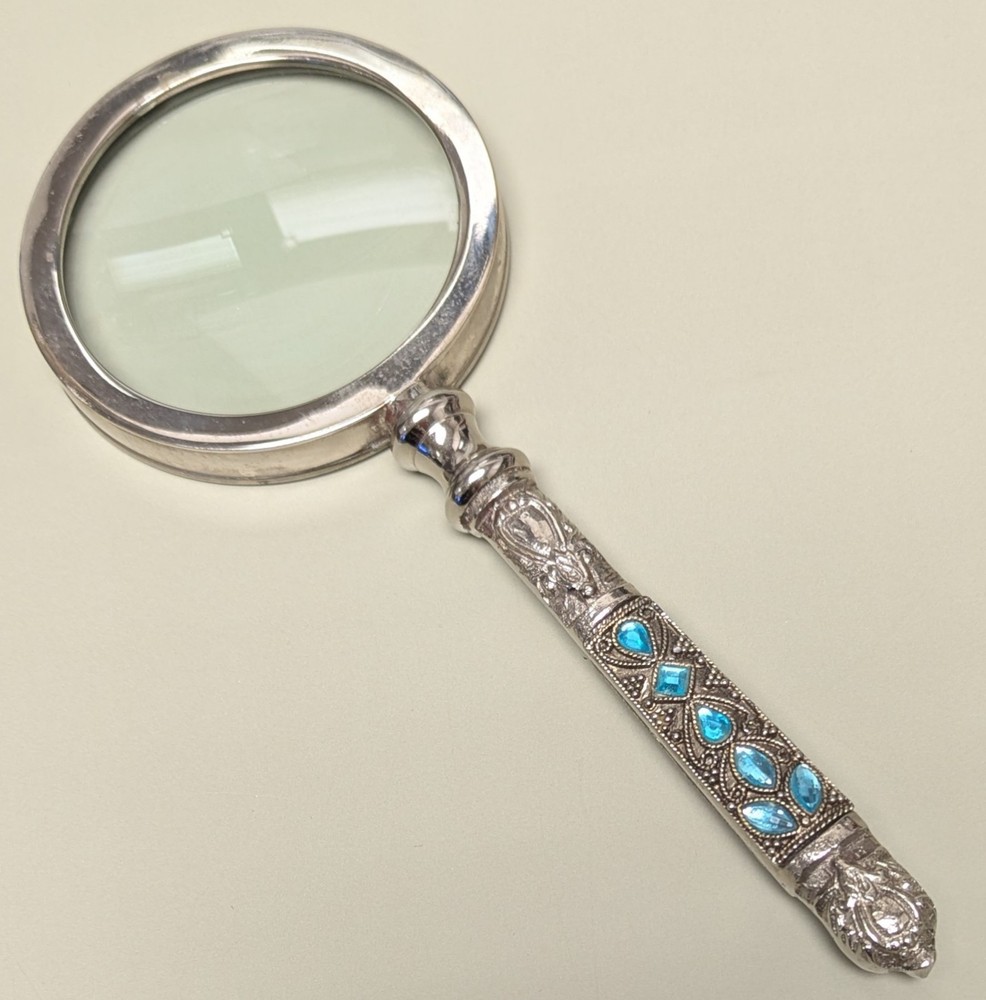 Magnifying Glass Silver-Toned Handheld 8"