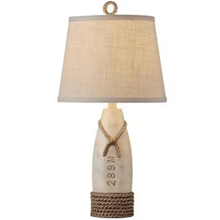 StyleCraft Table Lamp 26" Toggle Button Switch Distressed White w/ Linen Shade