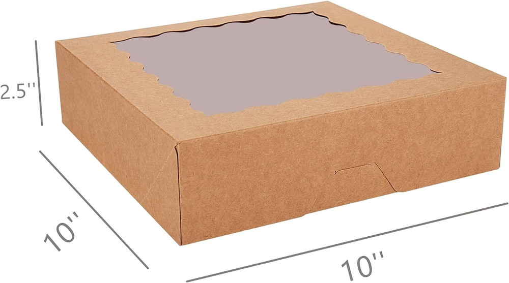 30-Pack Pie Boxes 10" X 10" X 2.5", Bakery Boxes with Window, Auto-Popup Cookie