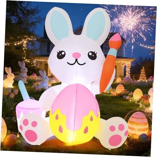 5 FT Easter Inflatables Bunny Outdoor Decorations Cute Bunny Draw Easter Eggs