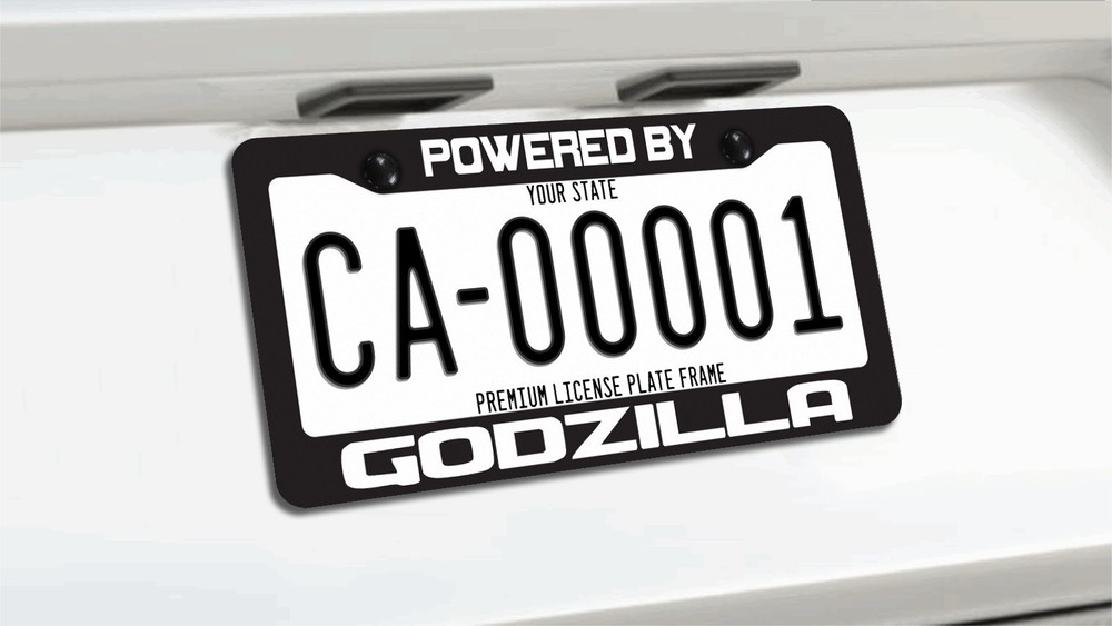 Powered By Godzilla Plastic Car License Plate Frame