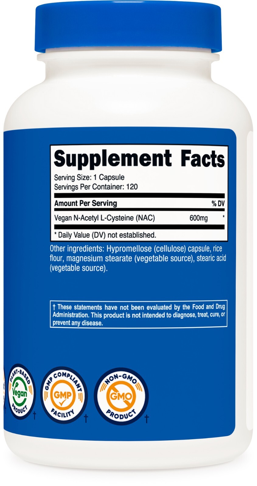 Nutricost N-Acetyl L-Cysteine (NAC) 600mg, 120 Vegan Capsules - Non-GMO