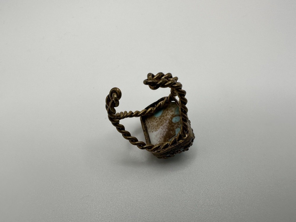 Antique Robins Egg Brass Adjustable Ring