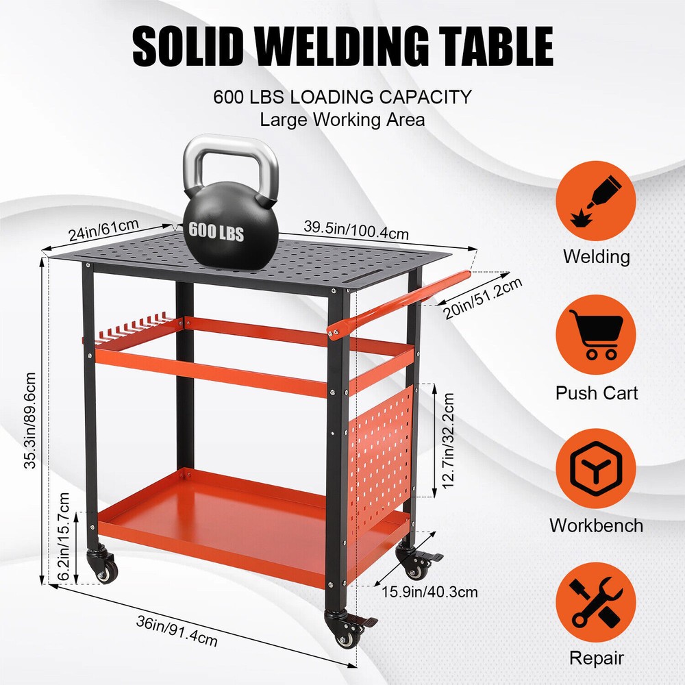 Welding Table 1200lbs Loading Capacity Steel Welding Workbench 36'' x 24''