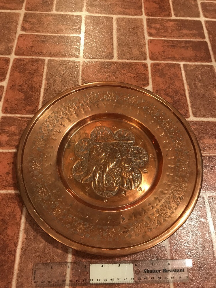 Large Solid Copper Silk Road Camel Caravan Persian Decorative Plate FREE SHIP