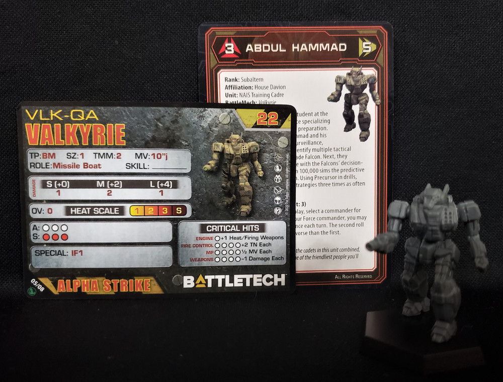 Battletech Valkyrie Mech + Pilot Cards Command Lance IS Kickstarter Catalyst