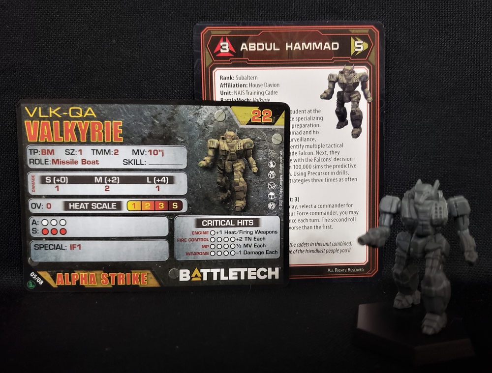 Battletech Valkyrie Mech + Pilot Cards Command Lance IS Kickstarter Catalyst