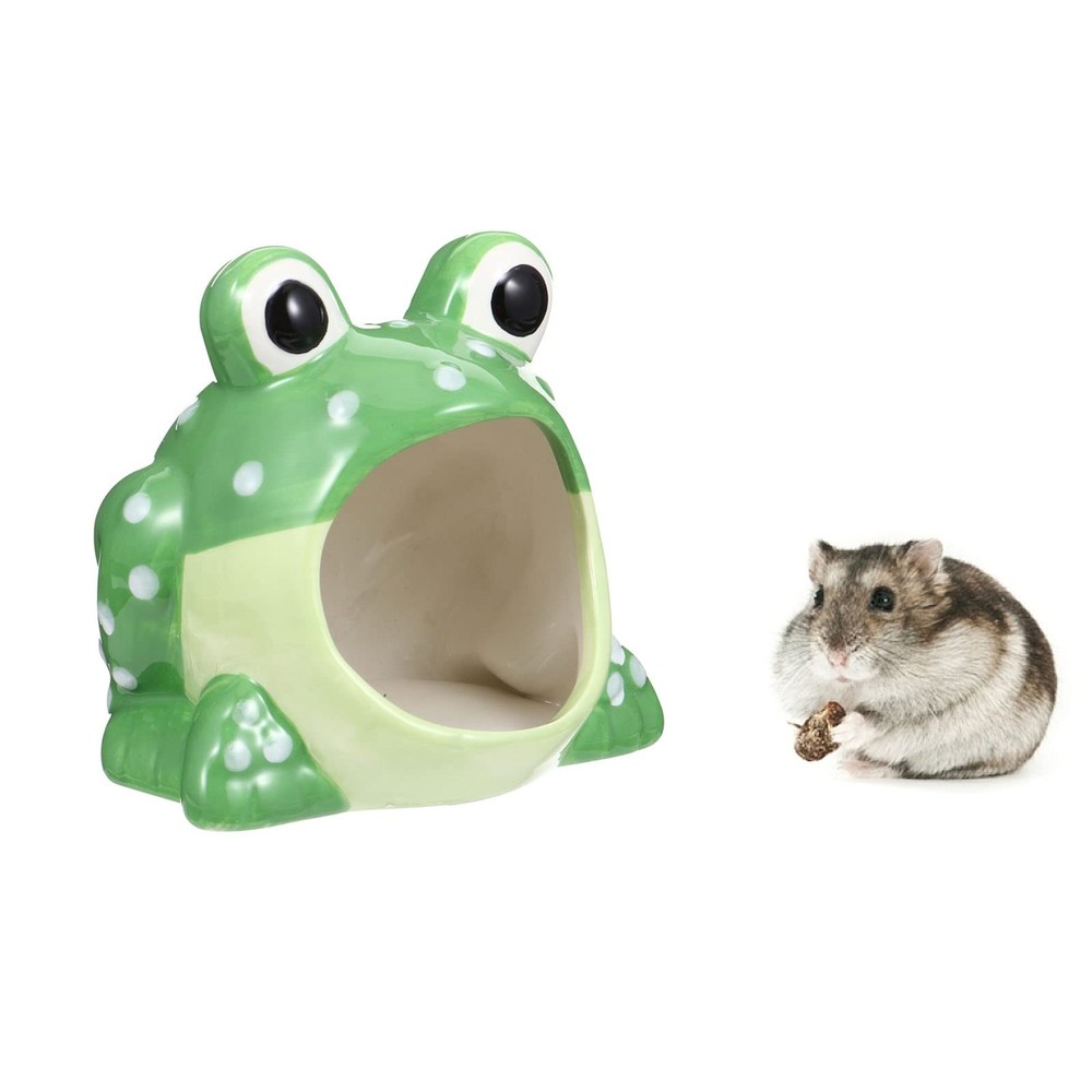 Hamster Hideout, Ceramic House, Frog Shape Chinchilla Cooling Green