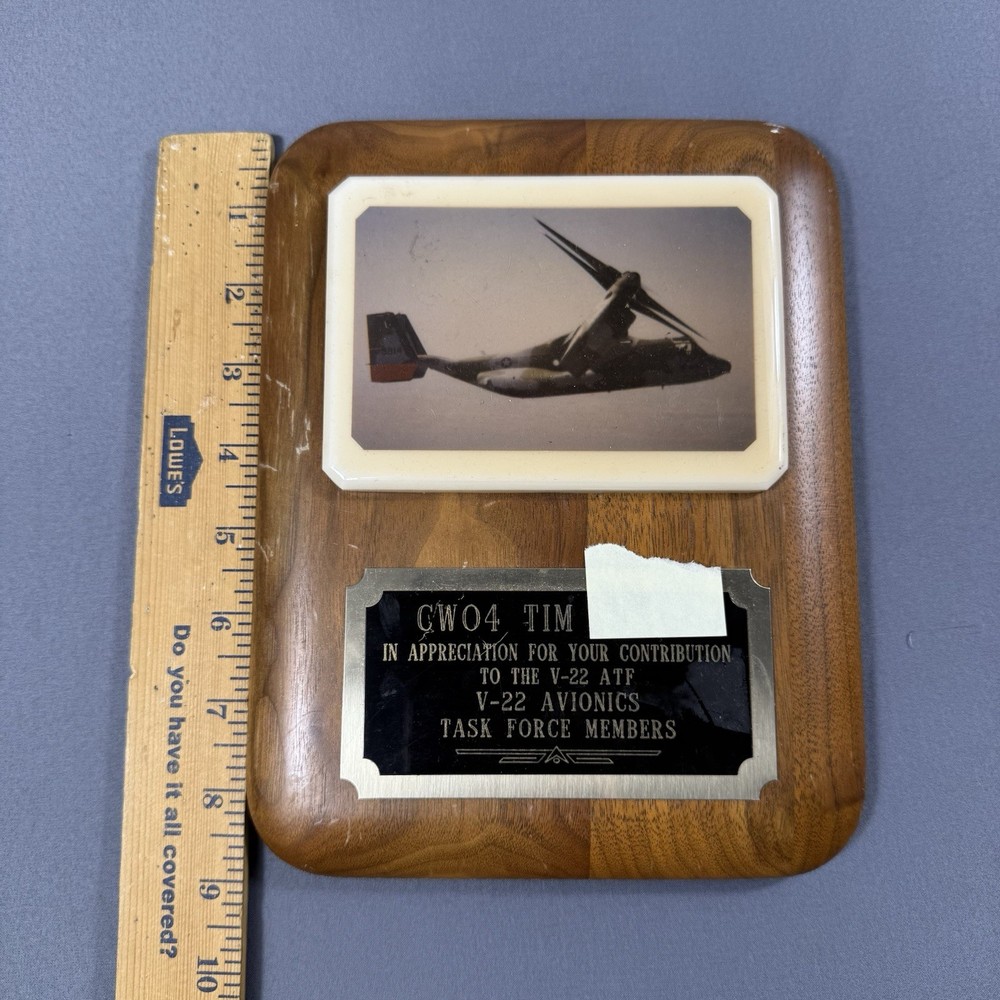 Vintage US Marine Corps USMC Early V-22 OSPREY Dev Avionics Task Force Plaque