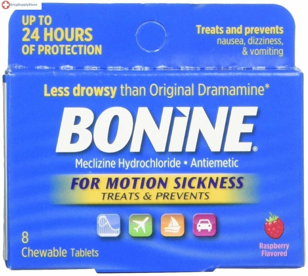 Bonine for Motion Sickness Chewable Tablets, Raspberry Flavored, 8 Each
