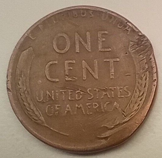 Lincoln Wheat Penny 1944 Error Weak 4-Cud Reverse-Pinched