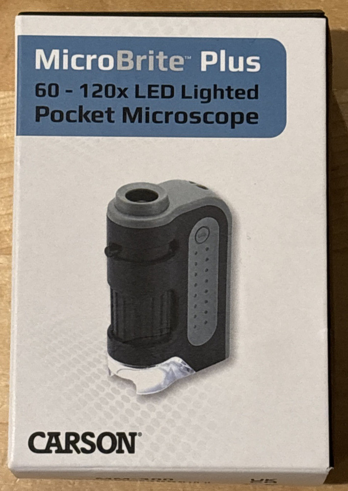 Carson MicroBrite Plus Led Pocket Microscope 60X 120X; New in Box!