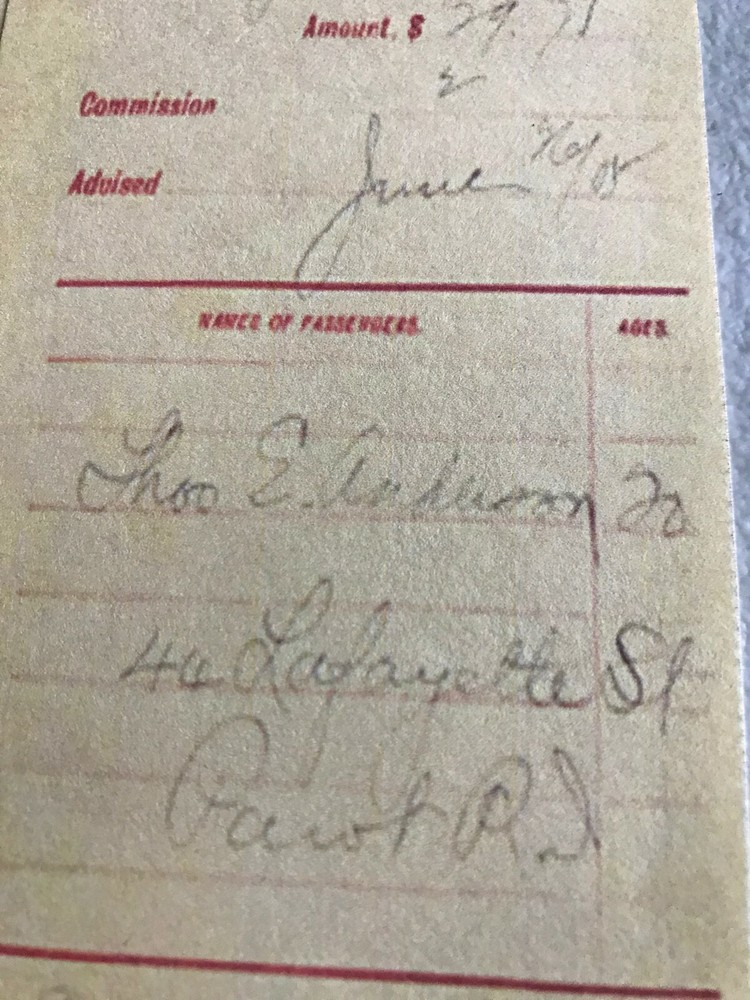 RMS CARPATHIA, THIRD CLASS TICKET STUB RECEIPT FROM 1905 CONTRACT- REPRINT