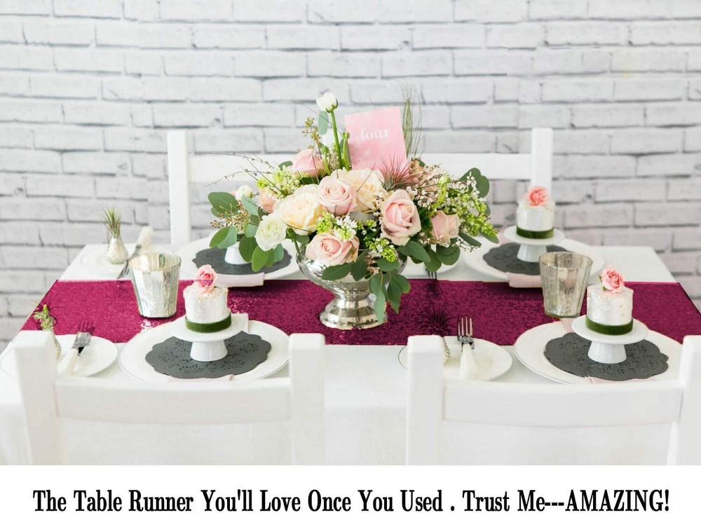Table Runner 2 Pack Sequin Table Runners Burgundy 12inx108in Curtains Glitter...