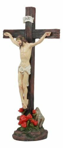 Ebros Jesus Christ On Cross W/ Rose of Sharon Base Decorative Crucifix Statue