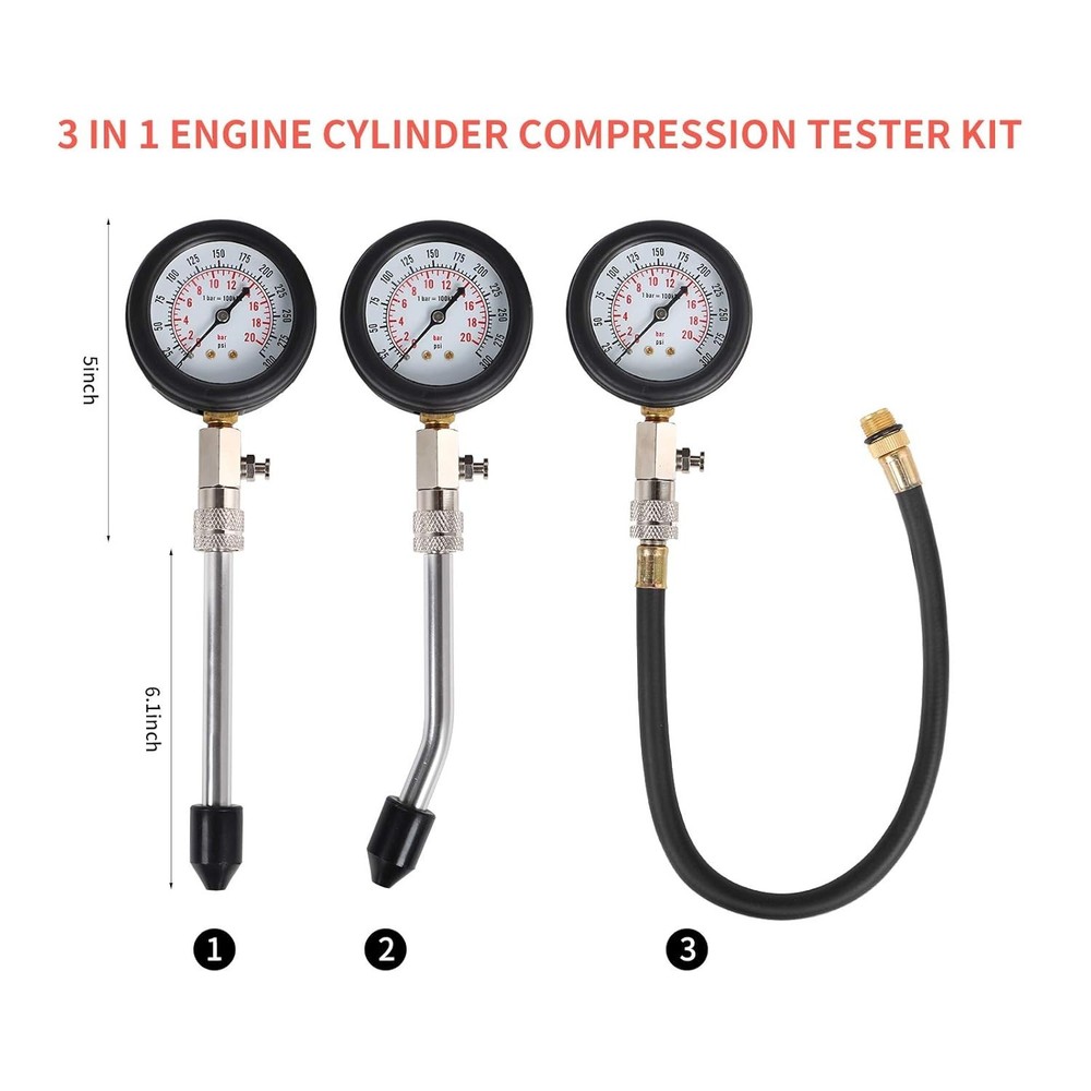 Durable 8PC Engine Cylinder Compression Tester | Accurate Pressure Gauge Set
