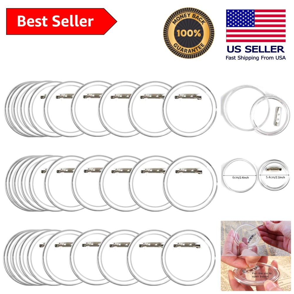 Versatile 30-Pack Clear Button Craft Badges - DIY Pins for All Occasions