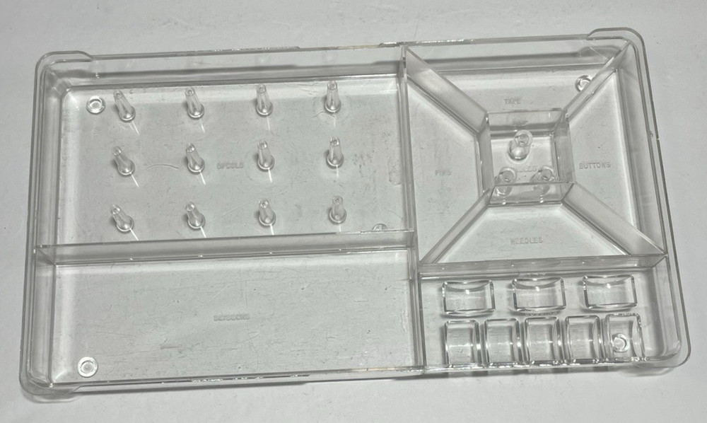 Large Short Vintage Clear Hard Plastic Acrylic Sewing Box Organizer
