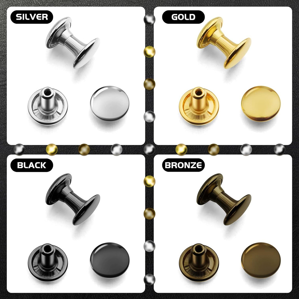 480 Pack Leather Rivets, Brass Rivets for Fabric, Leather Rivet Kit, Double Cap