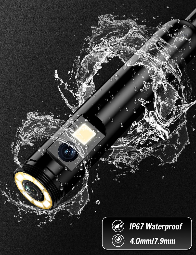 Dual Lens Endoscope Camera with Light, 1920P HD Borescope with 8 Adjustable LED