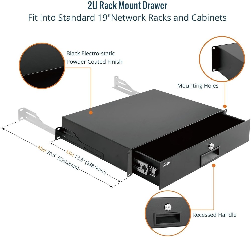 Durable 2U Lockable Drawer for Network Equipment - Easy Installation Included