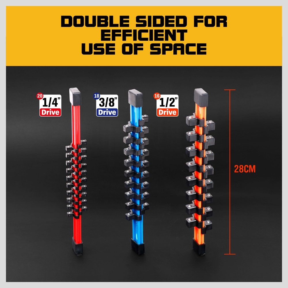 3Pcs Double Sided Socket Organizer Set - 1/4, 3/8, 1/2 Inch Holders