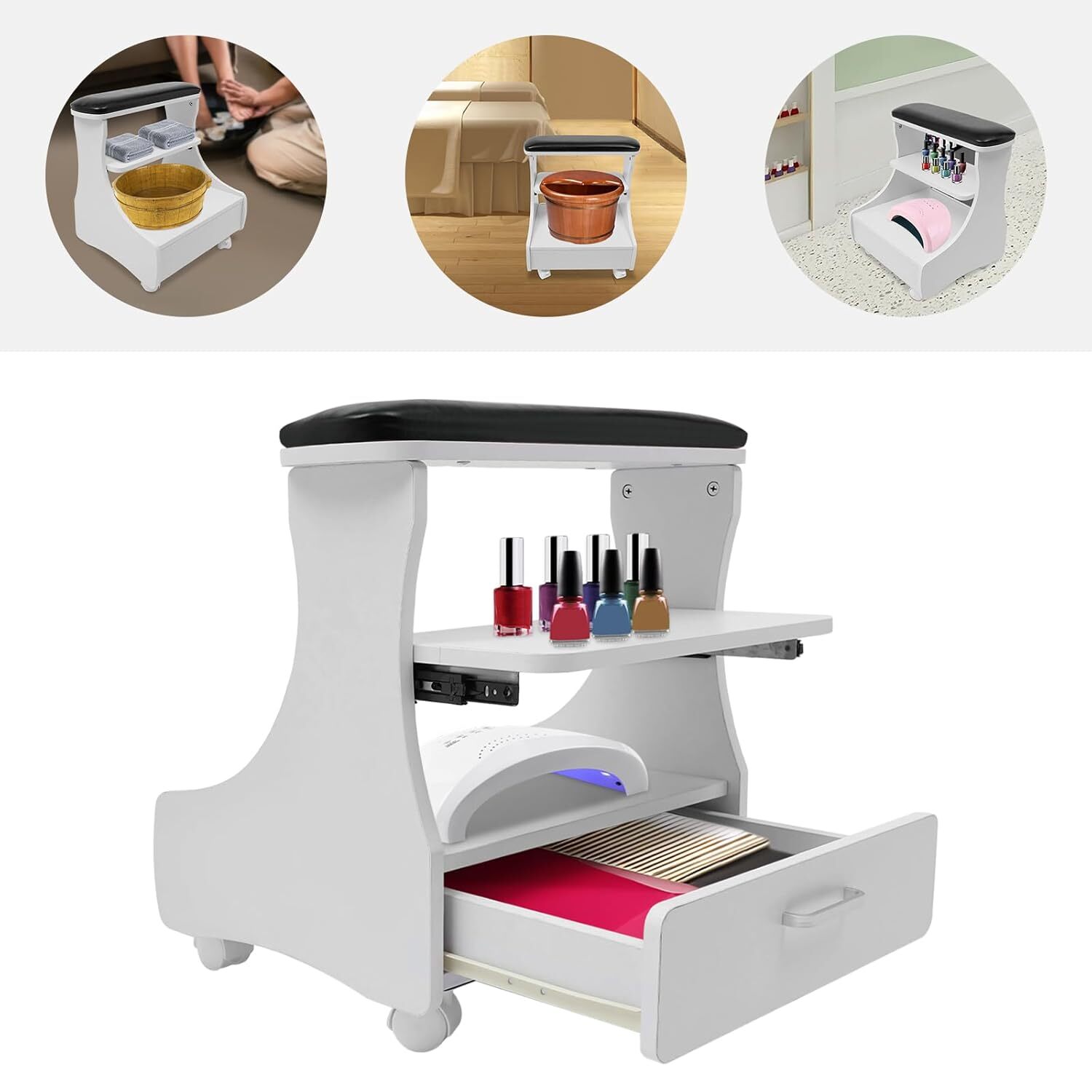 Foot Rest Pedicure Manicure Funiture Footbath Stool with Wheels, Trolley