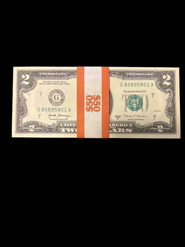 25 $2 Bills- Uncirculated Sequential - 2017A Series - Crisp Notes