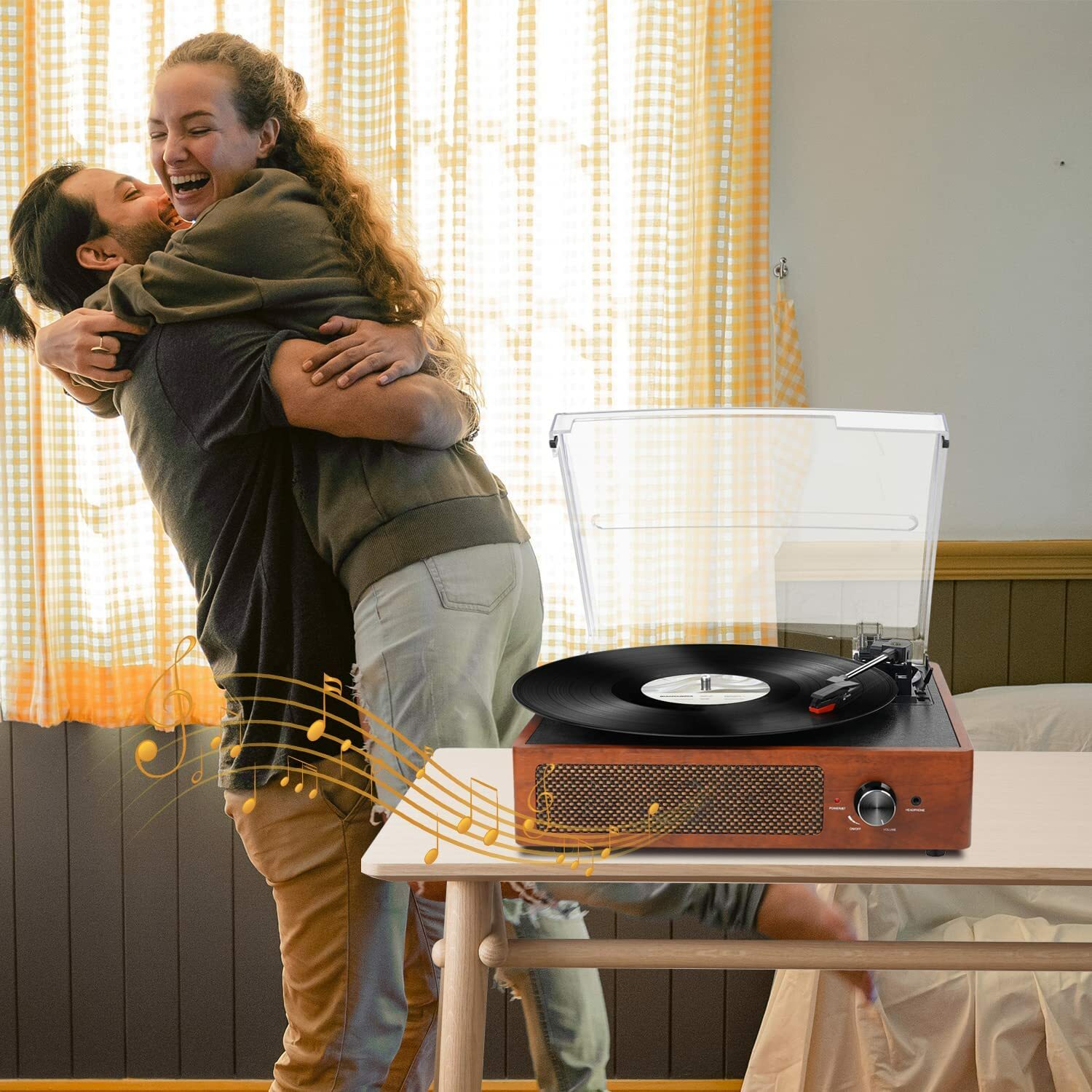 Bluetooth Record Player Belt-Driven 3-Speed Turntable, with Headphone Jack