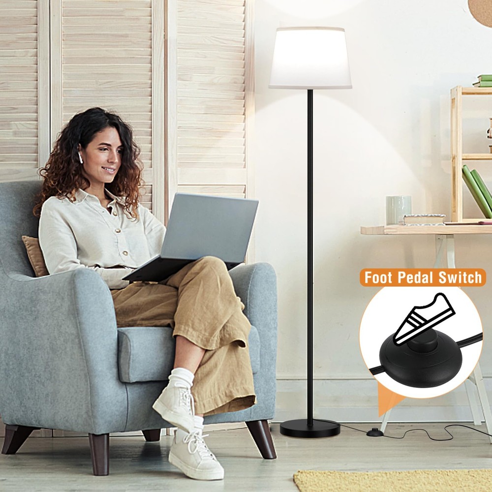 Raexpectis Modern Floor Lamp with Adjustable Large, White Shade - Remote
