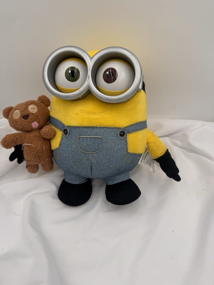 Minions Blushing Talking Bob Plush Light Up with Teddy Bear Thinkway 10” Working