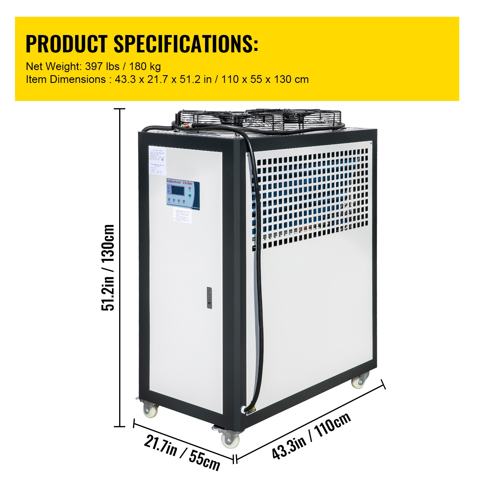 15 Ton Air-cooled Industrial Water Chiller LCD Display 150L Tank 15HP